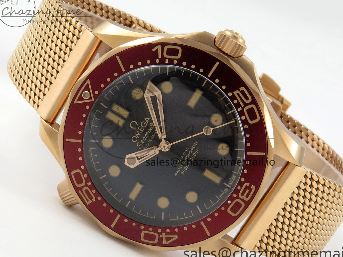 0322 Stylish Seamaster 300M Diver Rose Gold VSF 1:1 Best Edition Black Dial on Mesh Bracelet A 7662